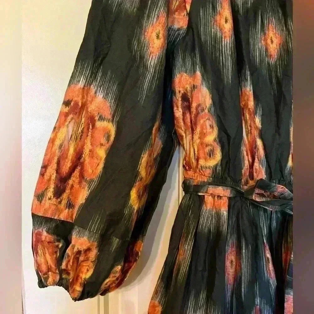 A Loves A Hunter Green Orange Floral All Cotton Dress 3/4 Sleeve size Large - Picture 3 of 7